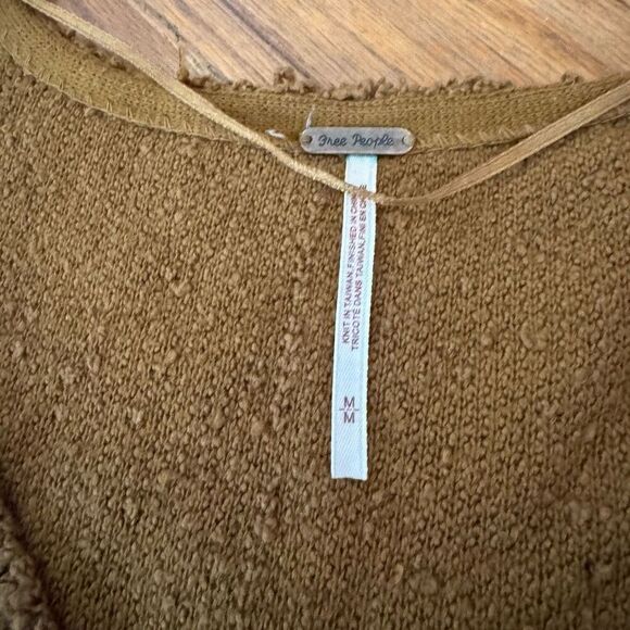 Free People Womens Cognac Brown Oversized Crop Fuzzy Popcorn Knit Sweater Medium - Picture 6 of 11